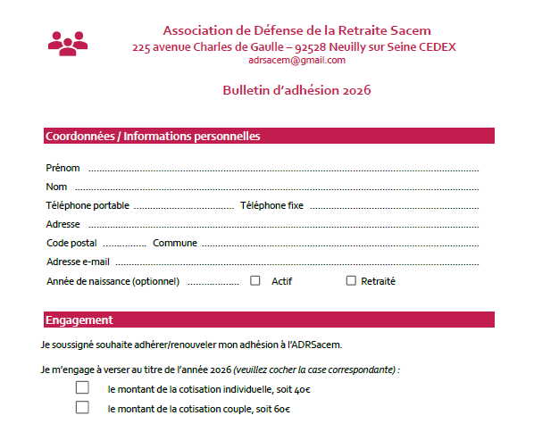 Bulletin d’adhésion 2026